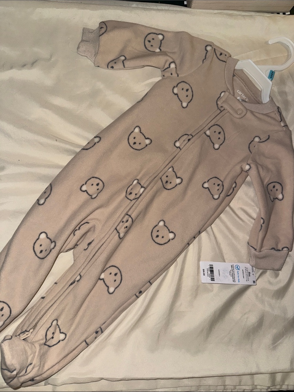 Carter's Tan Bear Fleece Zip Front One-Piece Footed Sleeper
